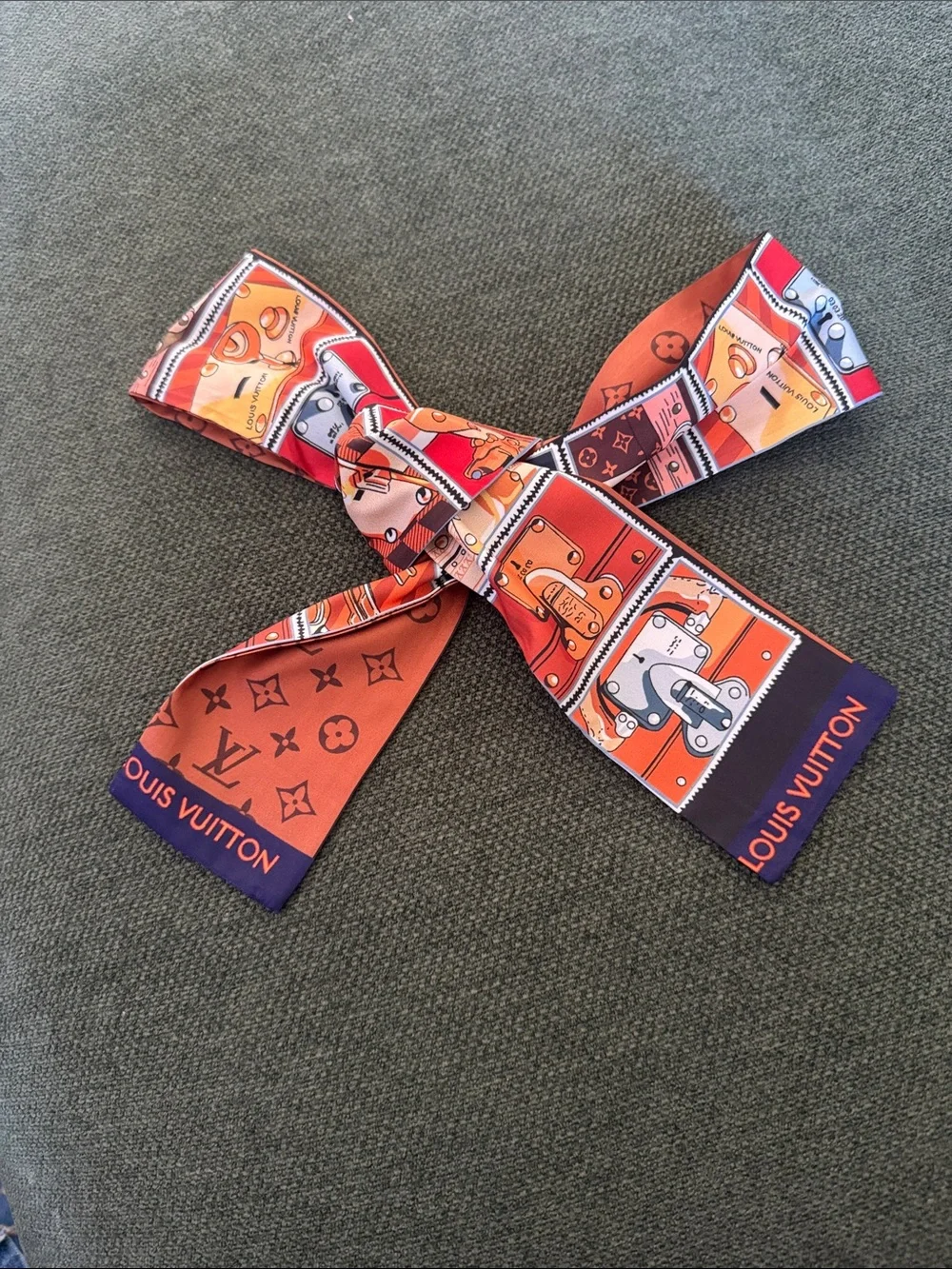 Orange Monogram Silk Twilly with Multicolor Trunk Print